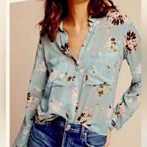 Anthropologie Cloth & Stone sheer light blue floral blouse